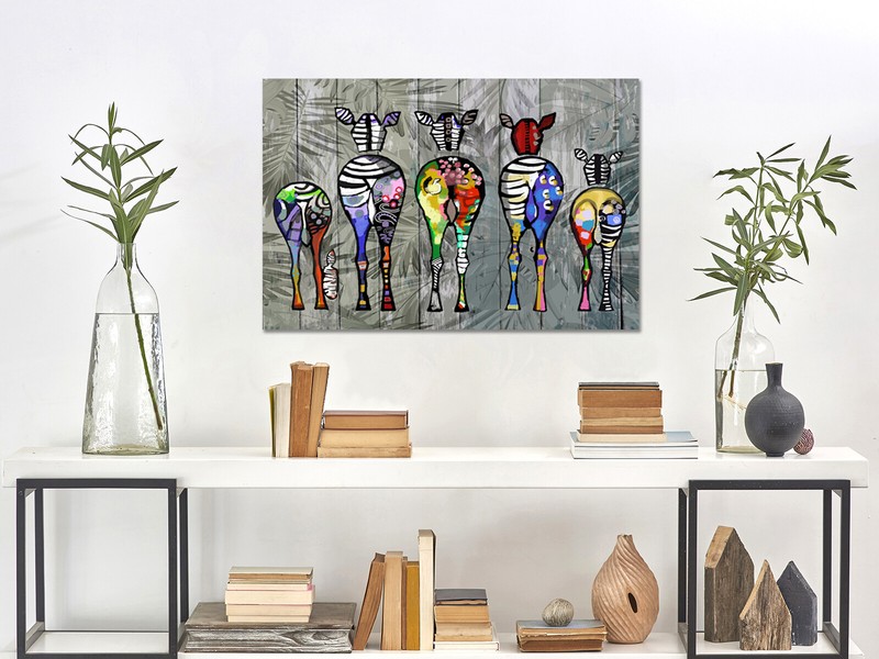 Abstract Zebra Family Art Grey leaves canvas print art wall framed or print only gallery