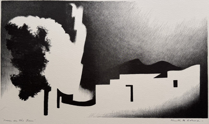 Kenneth Miller Adams Signed Lithograph «House in the Sun» 1950 Taos New Mexico