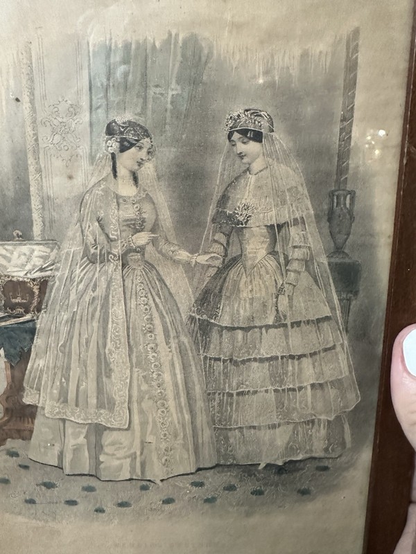 Antique “Wedding Costumes ” Lithograph Engraved for Godey’s Signed By J David gallery