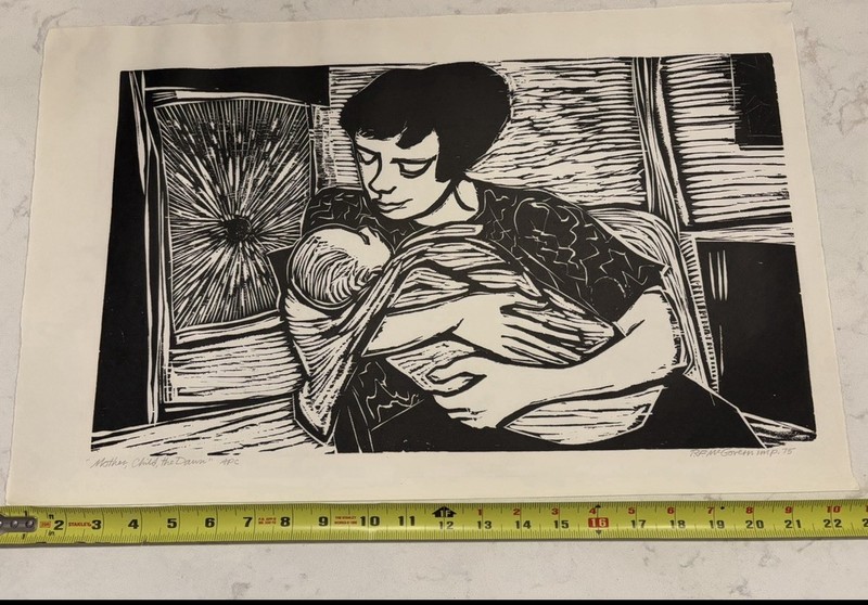 Robert F. McGovern Woodcut And Ink-“Mother, Child, the Dawn ” ARTIST PROOF.