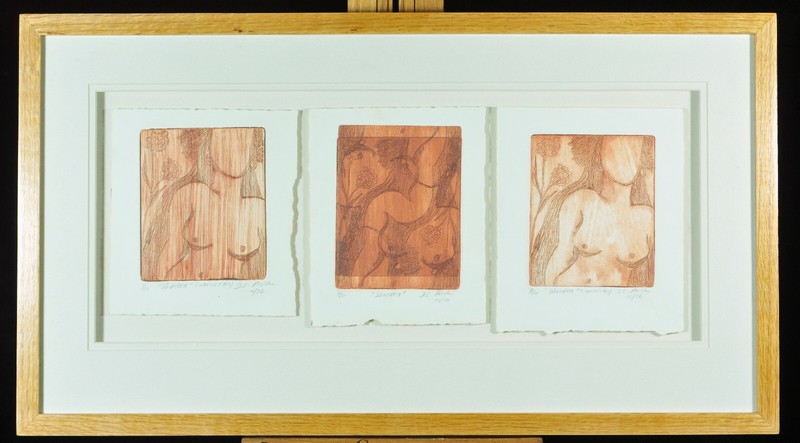 «Shandra», Etching triptic, sepia ink on heavy paper, D. Elizabeth Price, 1976