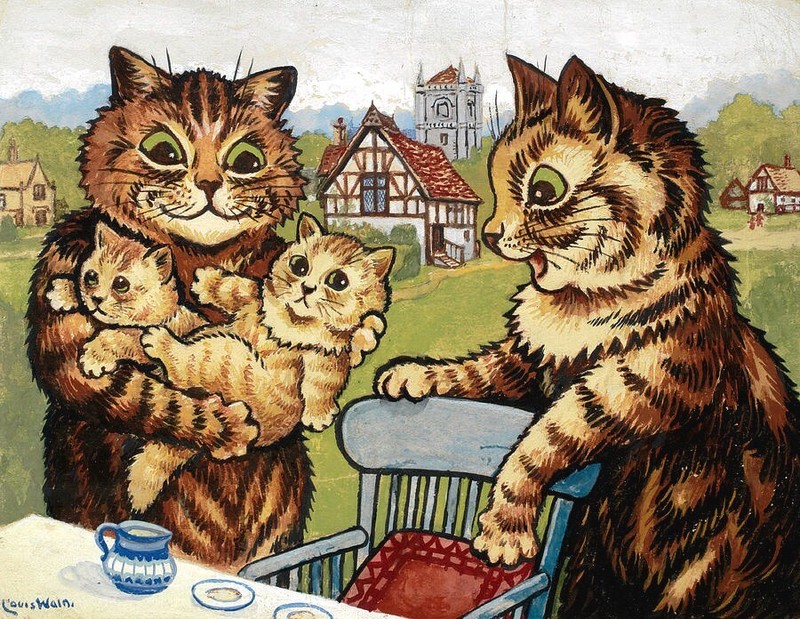 stretched canvas art print giclée – poster – pillow. family matters funny cats