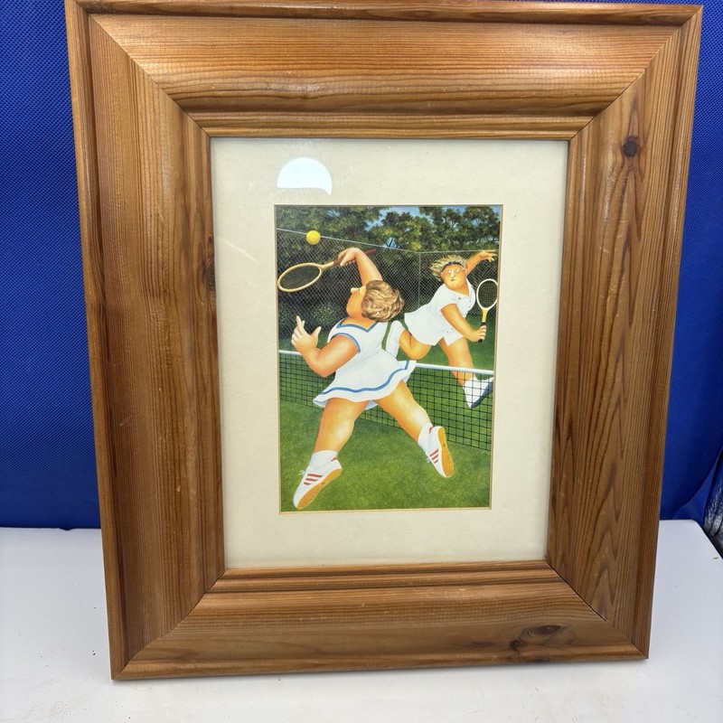 Beryl Cook Ladies Singles Tennis Print Pine G/F Approx 14 x 12″ – 7 x 5″ Image