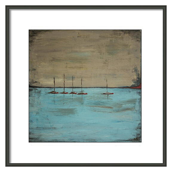 Sunset Boats, 16"x16", Framed Fine Art Print