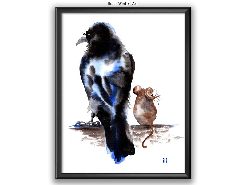 Personalised Crow and Shrew Mouse «Besties» Painting Print by Ilona Winter