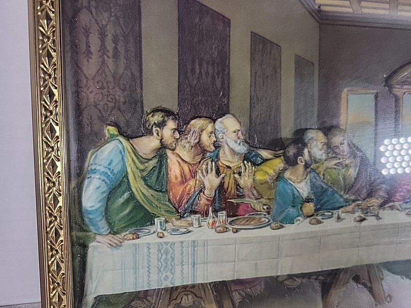 Vintage 3D Image Of Jesus Last Supper Leonardo Da. Vinci Framed VTG 15”x8” gallery