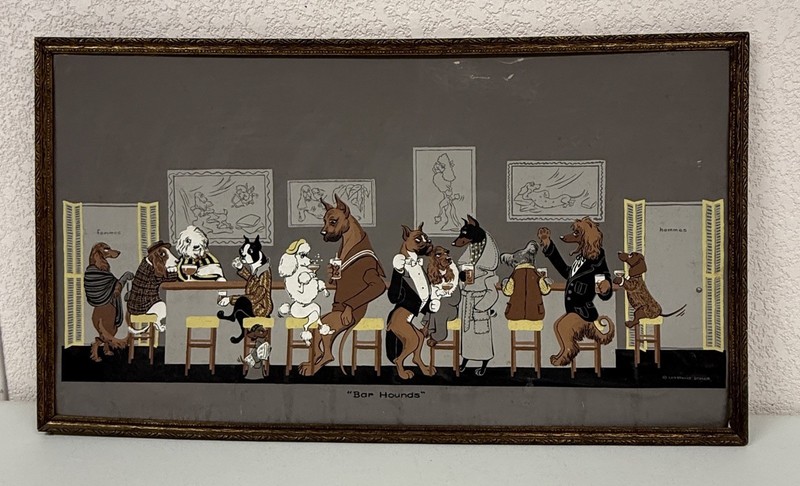 Vintage Original 50’s Signed Constance Depler Framed Bar Hounds Silkscreen Print