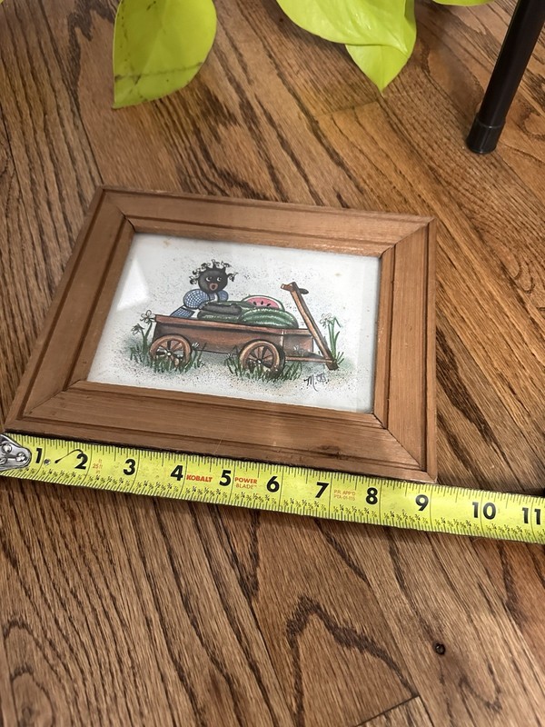 vintage 1980s framed Americana folk art print in wood frame gallery