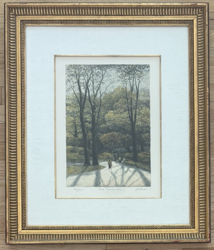 Harold Altman Original Signed Mourlot Lithograph Park Figures 1984