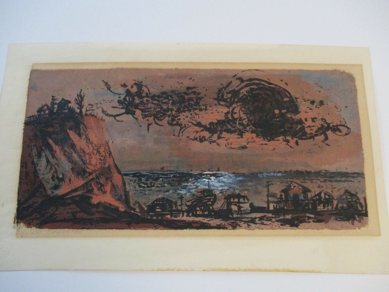 MID CENTURY COASTAL COAST LINE BEACH SERIGRAPH SILKSCREEN 1950’S SIGNED MYSTERY