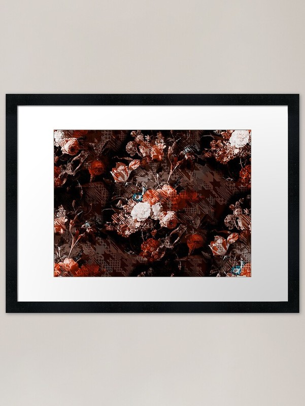 houndstooth pattern roses fabric pa Framed Wall Art Poster Canvas Print Picture