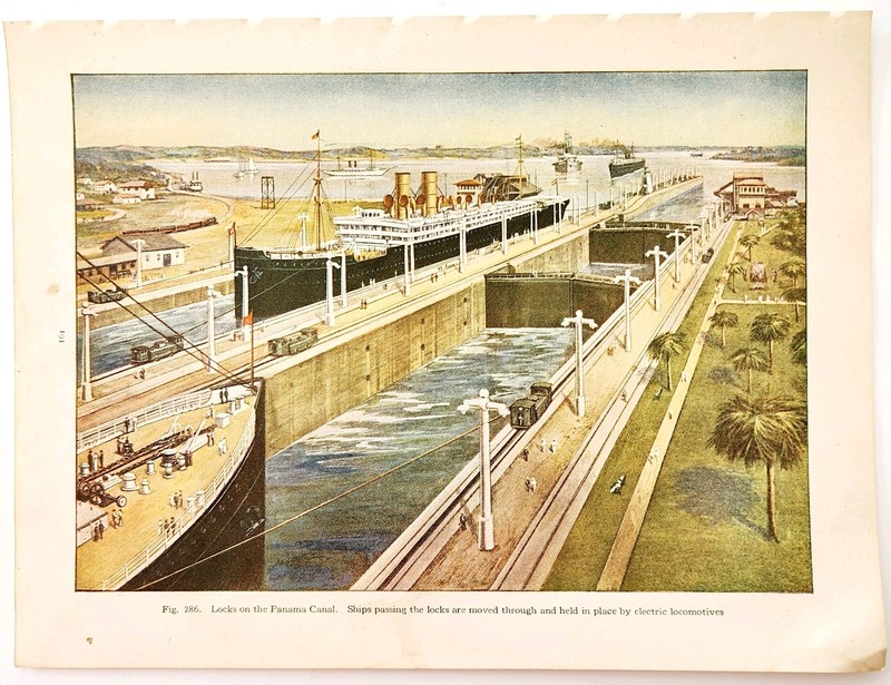 1920 Locks On The Panama Canal Steamships Color Plate Print Art Landscape DWQ5 gallery