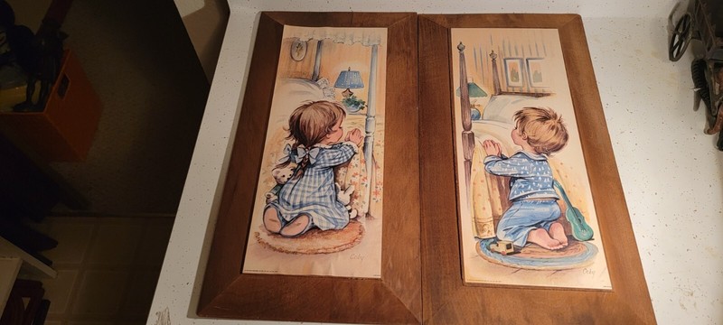 VINTAGE COBY 1979 LITHO PRINTS BEDTIME PRAYERS SET OF 2 NICELY FRAMED