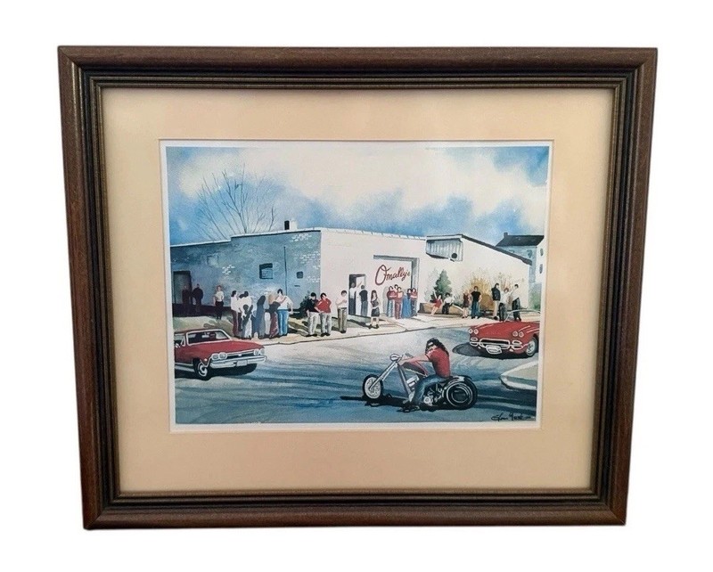 Vintage 1950s Main Street Framed Print Art Mid Century Americana Classic Cars