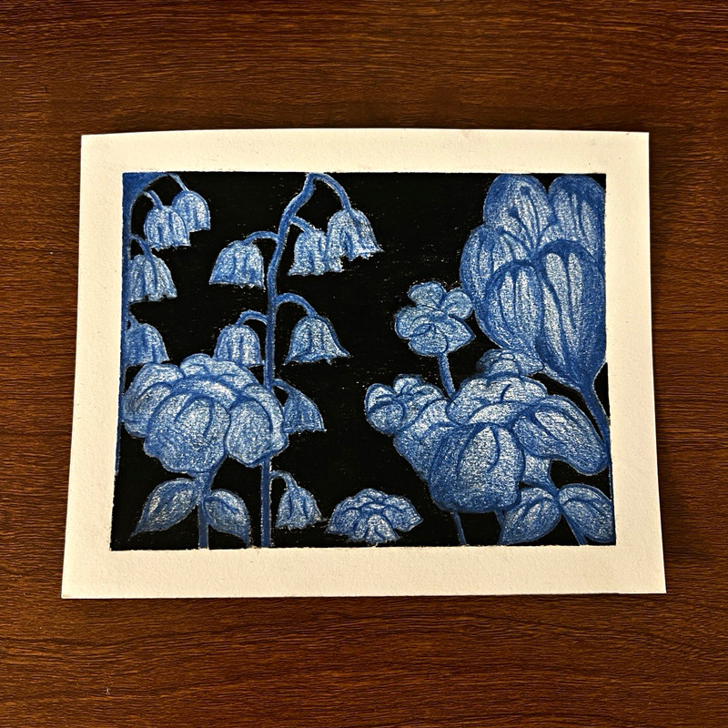 “Blue Garden” Original Art Drawing By Me 6.5 x 5” Color Pencil