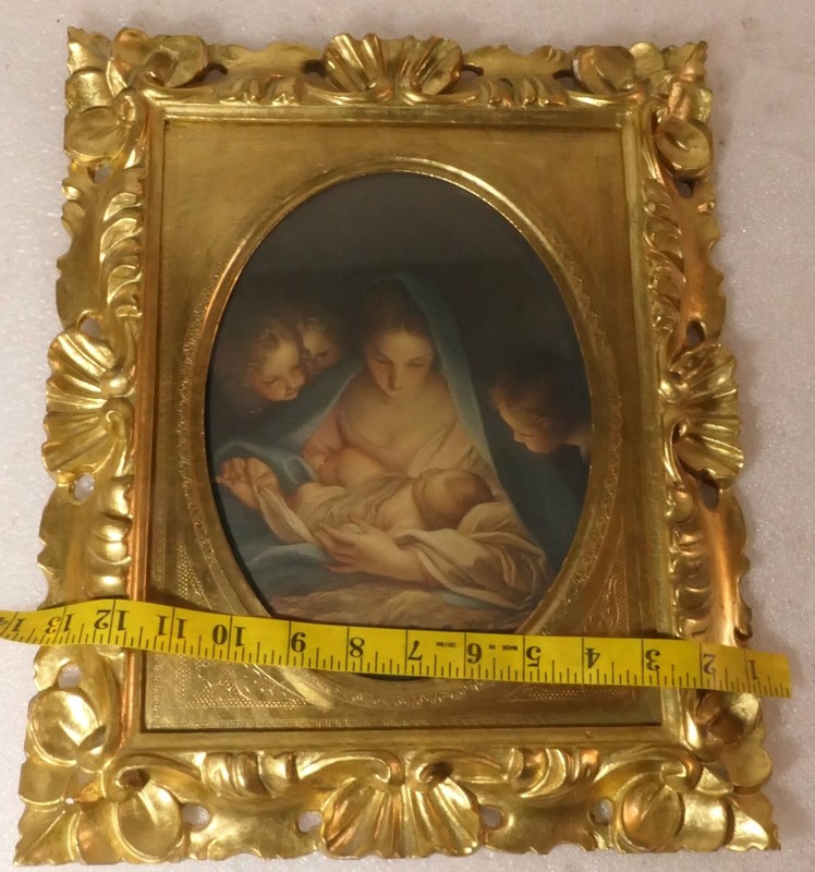THE HOLY NIGHT PRINT BY CARLO MARRATA NATIVITY SCENE ANGELS MADONNA GOLD FRAME gallery