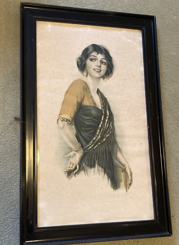 Antique Victorian Edwardian Print Beautiful Gypsy Girl 55x35cm
