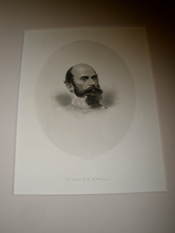 Antique Engraving Confederate General R. S. Ewell of Civil War , matted