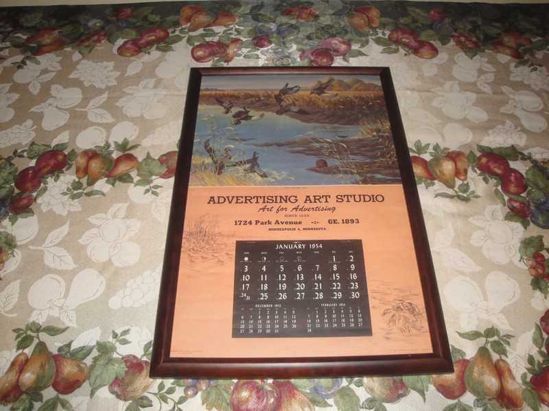 1954 Framed Calendar Ducks Duck Stamp Artist Roger Preuss NICE!
