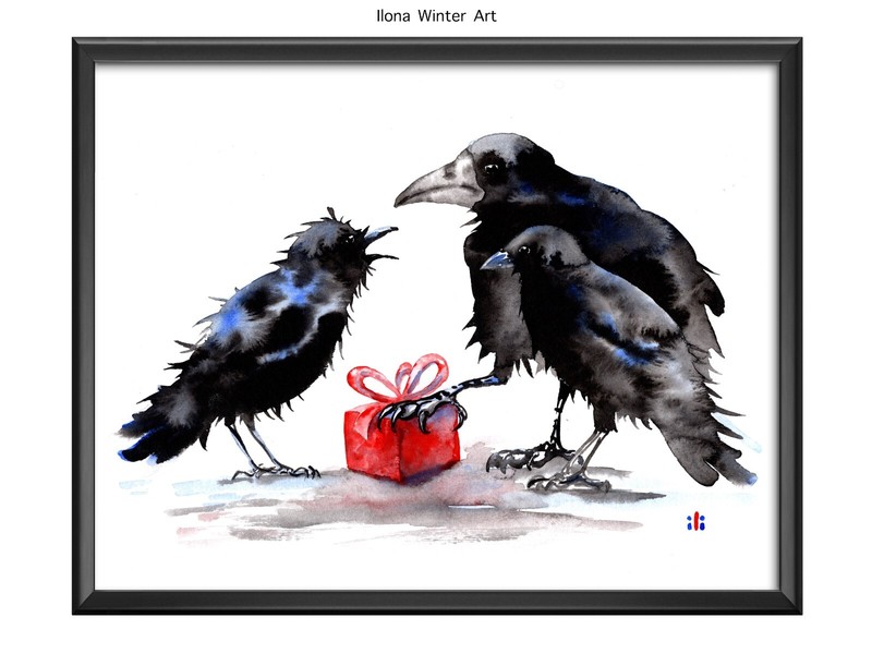 Personalised Crows and Secret Gift Box Painting Print by Ilona Winter