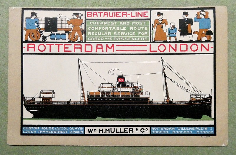 Bart van der Leck c.1923: postcard BATAVIER-LINE; orig. De Stijl Constructivism