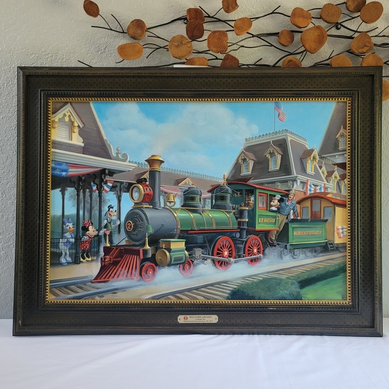 Maggie Parr «Welcome Aboard» Framed Canvas Giclee – Disneyland Train 36/195