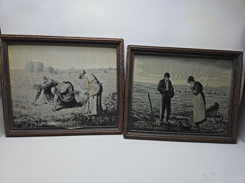 *Rare* Jean Francois Millet The Gleaners No Glass & The Angelus Set In Glass
