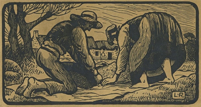 Ludovic-Rodo Pissarro (1878-1952) Signed Wood Engraving - Figures In Landscape