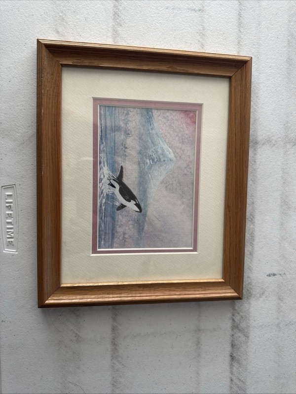 Orca Jumping Water Color Framed Print