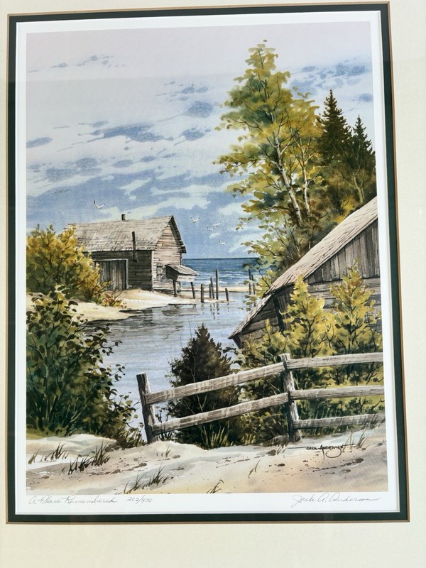 22×18″ Pencil Signed JACK ANDERSON Place Remembered Framed Art Lake House Beach