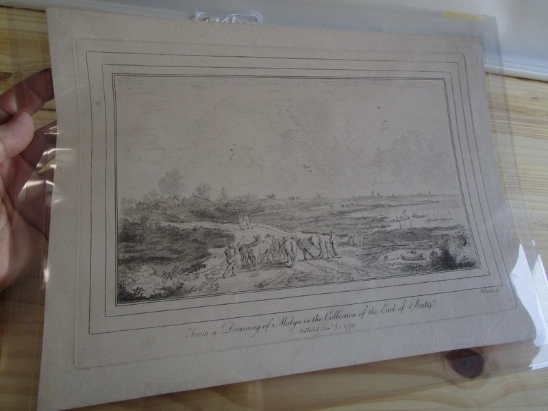 Antique Master Print-LANDSCAPE-COW HERD-PRINTDRAWING-Molyn-Baillie-1774