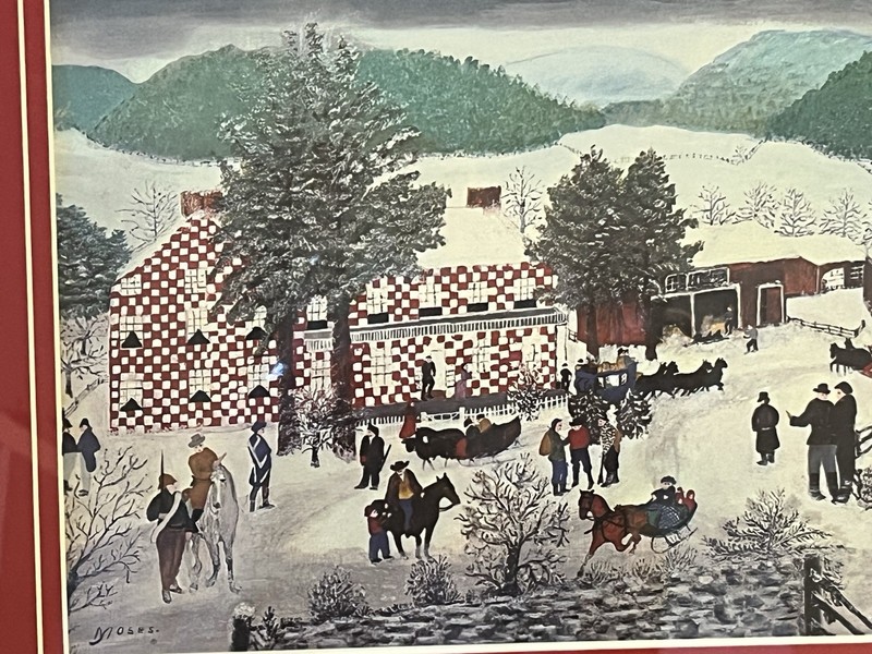 Grandma Moses Art Print The Checkered House 🏠In Solid Frame With Glass 19 X 15 gallery