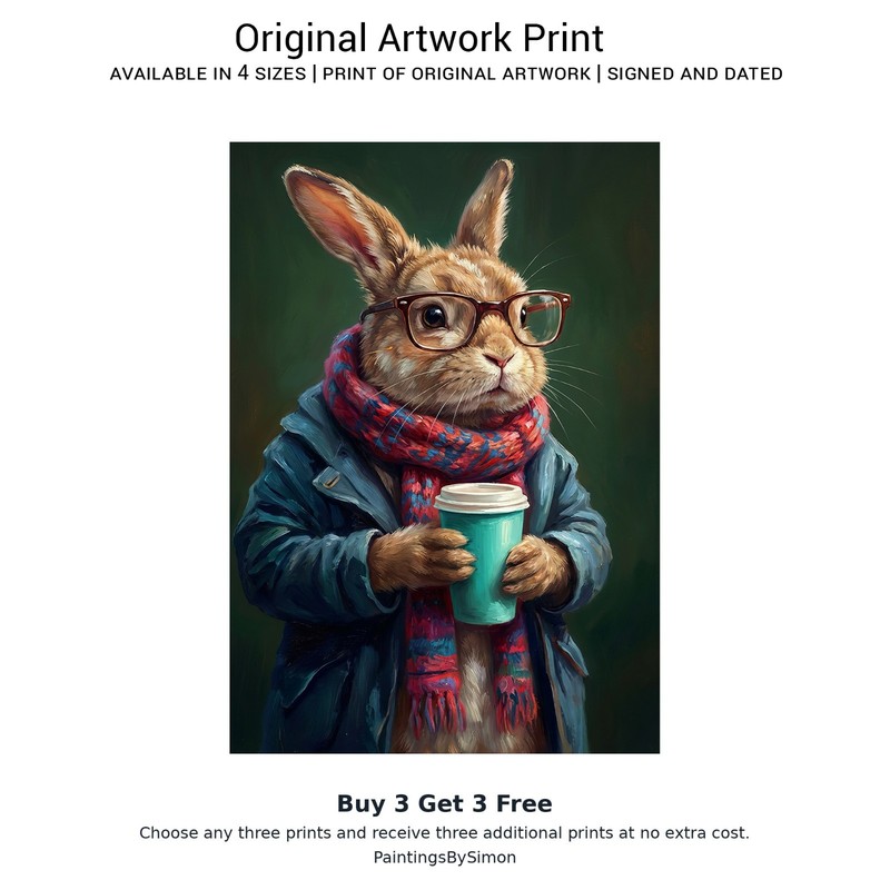 Hipster Rabbit | Print on Matte Paper | Funny Bunny Wall Art