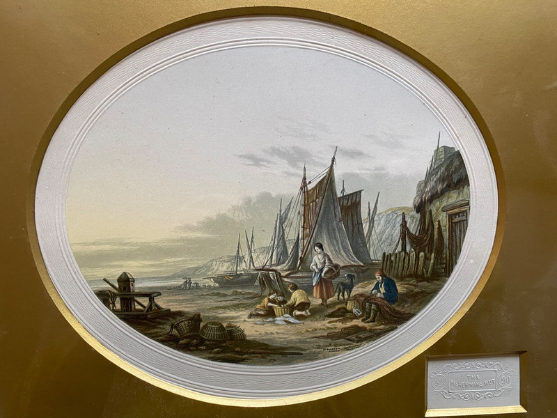 Antique Oval Le Blond Print The Fisherman's Hut Framed Print No 90 -blind stamp gallery