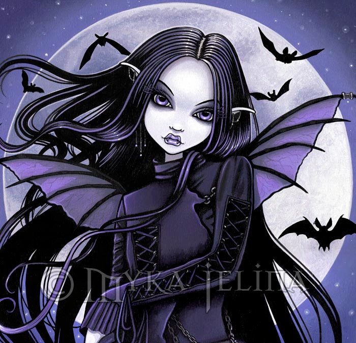 Gothic Purple Vampire Moon Bat Fairy Morgan Myka Jelina 13x19 inch Print Signed gallery
