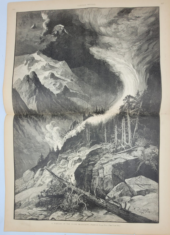 A Tornado in the Rocky Mountains 1885 large dramatic vintage print