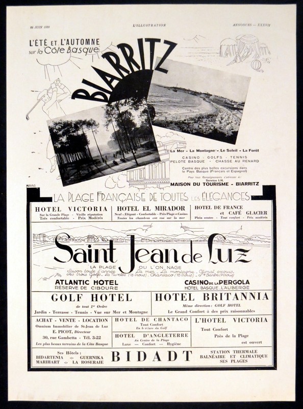 BIARRITZ 1930 Cote Basque FRENCH ADVERT