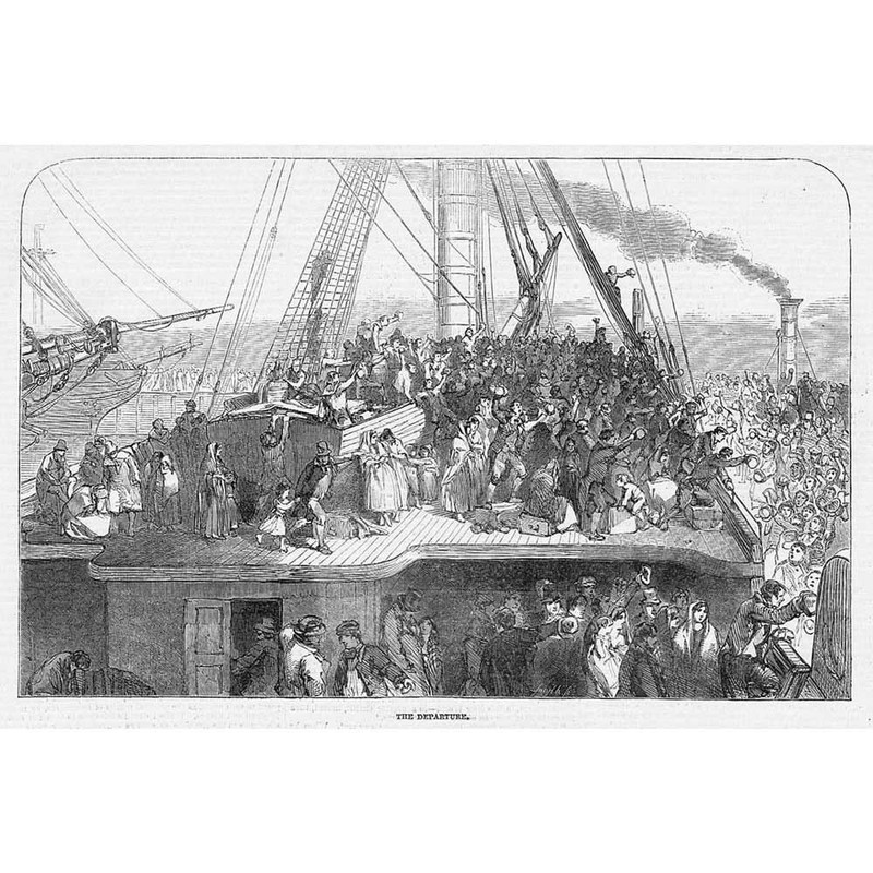 SHIPPING Departure of an Emigrant Ship for the Colonies – Antique Print 1850