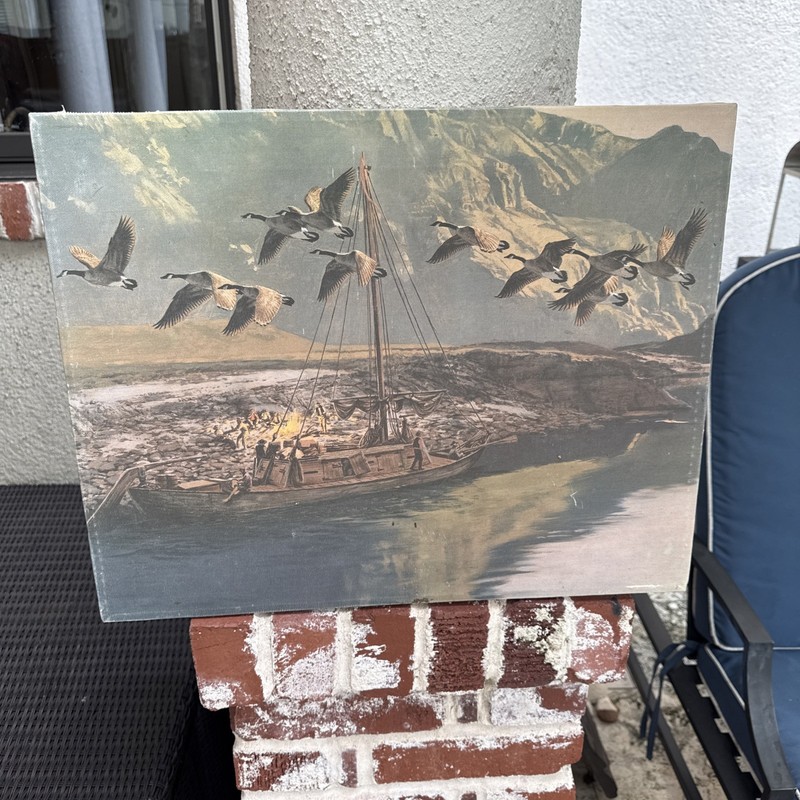 Tom Beecham Keel Boat and Canadian geese Print On Canvas