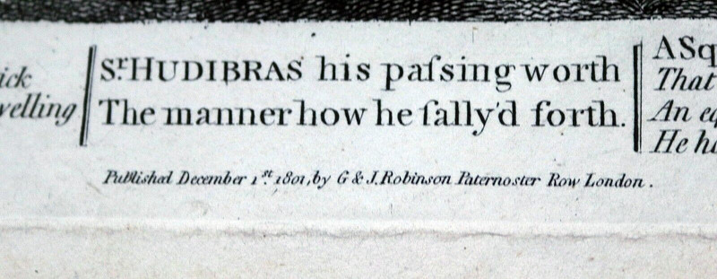 1801 After William Hogarth Engraving HUDIBRAS PLATE 1 & 2 on 1 sheet Thomas Cook gallery