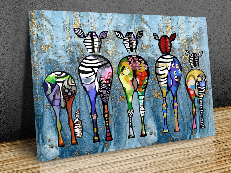 Abstract Zebra Family Blue 2 canvas print art wall framed or print only