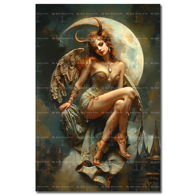 Lilith Moon Art Print, Gothic Dark Goddess Wall Decor