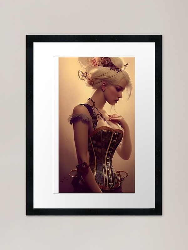 Beautiful blonde Fantasy steampunk Framed Wall Art Poster Canvas Print Picture
