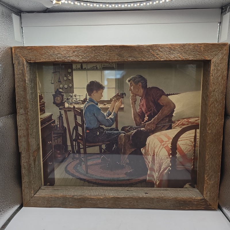 VTG Rustic Wood Framed Norman Rockwell Henry Ford Boy Who Put World on Wheels