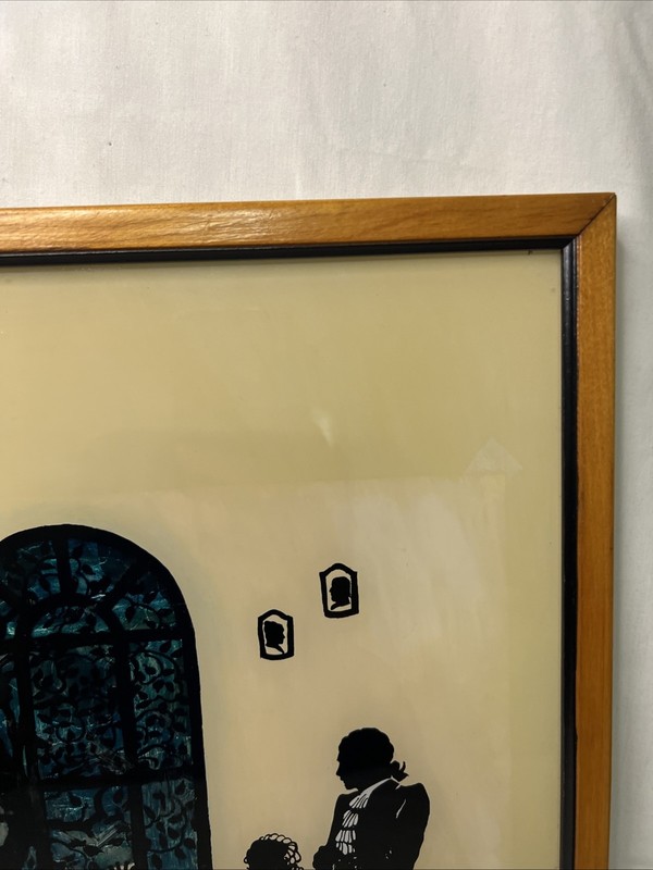 Vintage Framed Silhouette Victorian Piano Reverse Painting 15x12” Flaws Read!! gallery