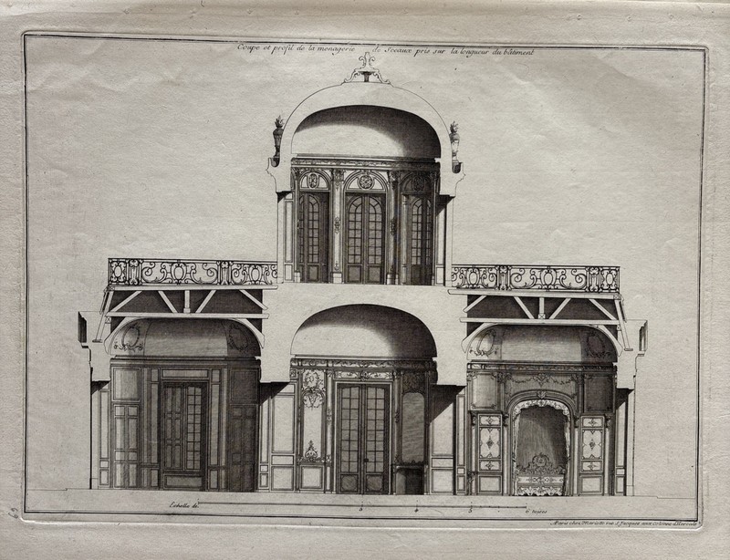 Antique Classical French Architectural Engraving Palace Mansion Town House 1727