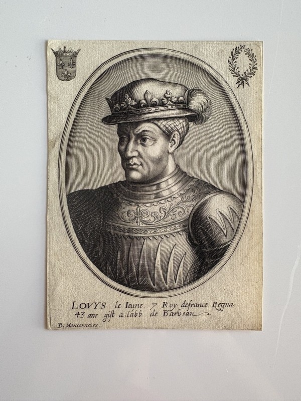 Antique Engraving – Louis VII of France – Medieval King, Capetian Dynasty