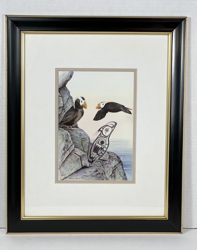 Sue Coleman Tufted Puffin Framed Wildlife Bird Art Print Northwest Coast 16×13