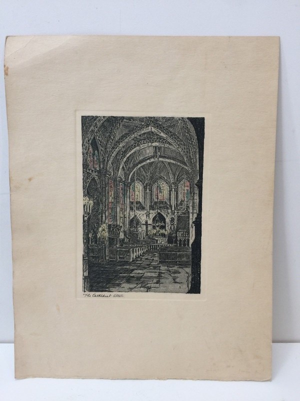Vintage «The Cathedral Altar» Etching Print, 4″ x 6″ (Image), 8 1/2″ x 11″ Paper