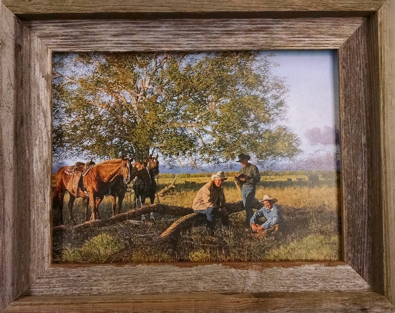 Barn Wood Framed Western Print Titled Cowboy Church